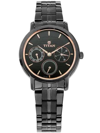 Titan Work Wear Black Dial Black Stainless Steel Strap Women's Watch NP2589NM01 - Kamal Watch Company