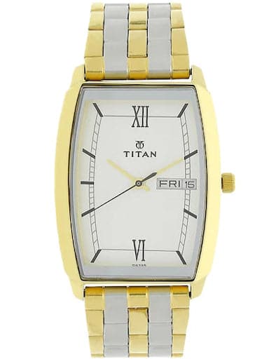 Titan White Dial Two Toned Stainless Steel Strap Men's Watch NP1737BM01 - Kamal Watch Company