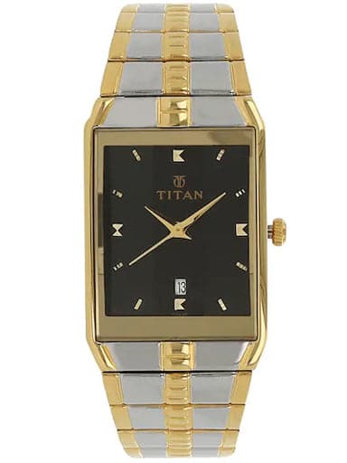 Titan Black Dial Two Toned Stainless Steel Strap Men'S Watch Np9151Bm02