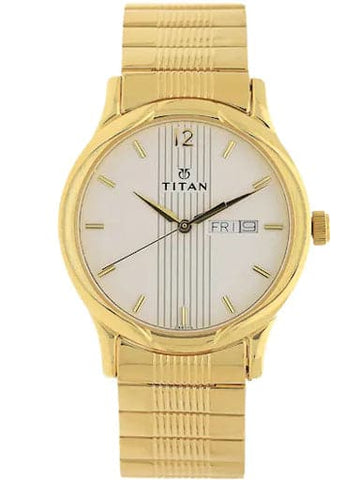 Titan White Dial Golden Stainless Steel Strap Watch For Men's NP1580YM04 - Kamal Watch Company