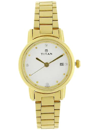 Titan White Dial Gold Stainless Steel Strap Women's Watch NN2572YM01 - Kamal Watch Company