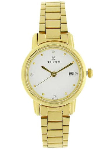 Titan White Dial Gold Stainless Steel Strap Women's Watch NN2572YM01 - Kamal Watch Company
