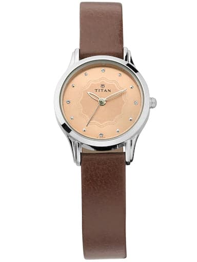 Titan Pink Dial Brown Leather Strap Watch For Women NN2628SL02 - Kamal Watch Company