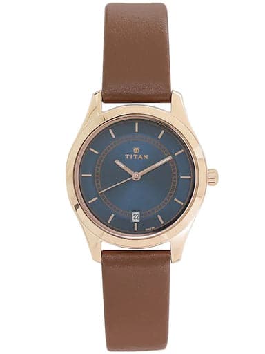 Titan Work Wear Blue Dial Brown Leather Strap Women's Watch NN2596WL03 - Kamal Watch Company