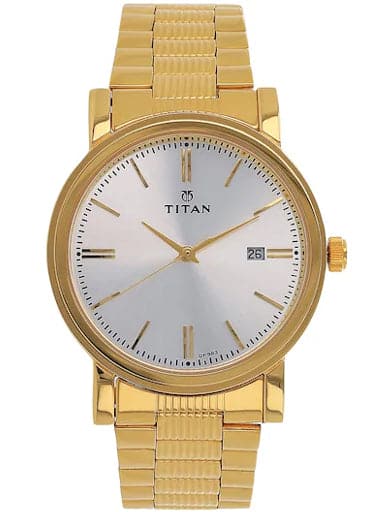Titan Silver Dial Golden Stainless Steel Strap Men's Watch NM1712YM02 - Kamal Watch Company