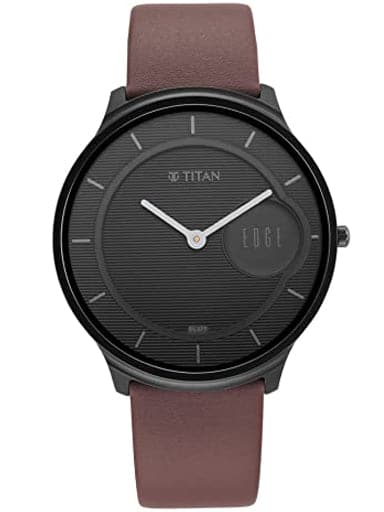 TITAN Edge Baseline Watch with Black Dial & Brown Leather Strap 1843NL01 - Kamal Watch Company