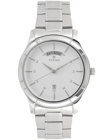 Titan Work Wear White Dial Stainless Steel Strap Men's Watch NP1767SM01 - Kamal Watch Company