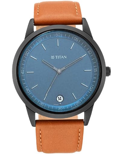 TITAN Workwear Watch with Blue Dial & Leather Strap 1806NL03 - Kamal Watch Company