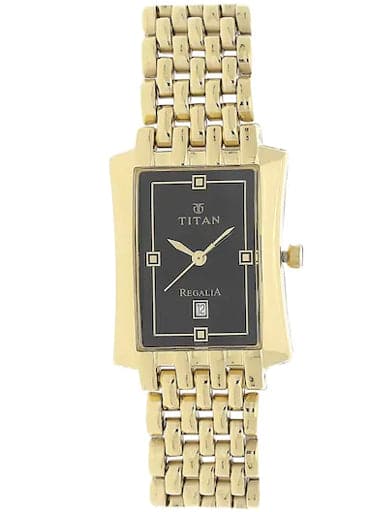 Titan Black Dial Golden Stainless Steel Strap Watch For Men NP1927YM06 - Kamal Watch Company