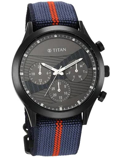 TITAN Athleisure Anthracite Dial Blue Nylon Strap Watch 90129QP02 - Kamal Watch Company