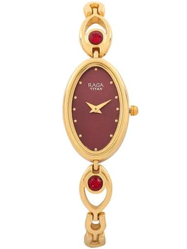 Titan Raga Red Dial Golden Metal Strap Women's Watch NN2527YM03 - Kamal Watch Company
