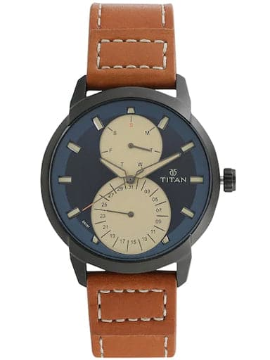 Titan Multi-Function Blue Dial Brown Leather Strap Men's Watch NN1756NL01 - Kamal Watch Company