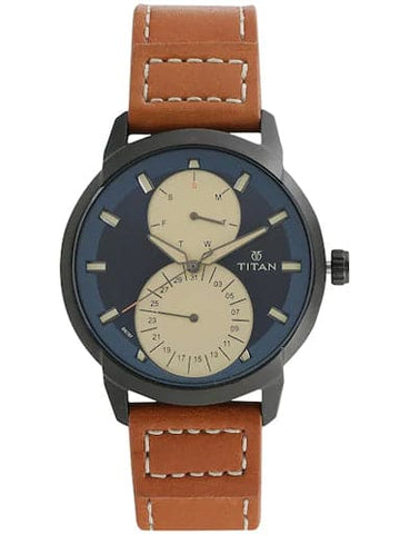 Titan Multi-Function Blue Dial Brown Leather Strap Men's Watch NN1756NL01 - Kamal Watch Company