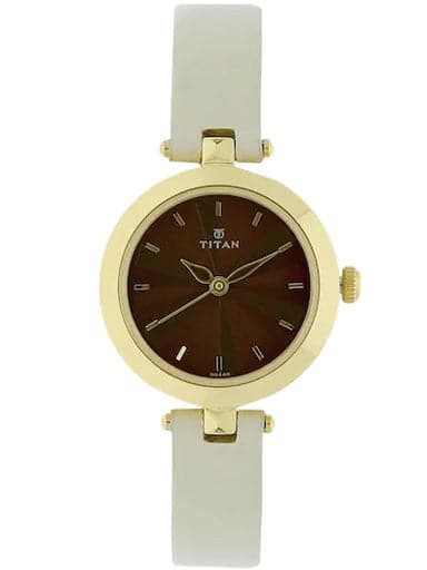 Titan Brown Dial Off White Leather Strap Women's Watch NN2574YL01 - Kamal Watch Company
