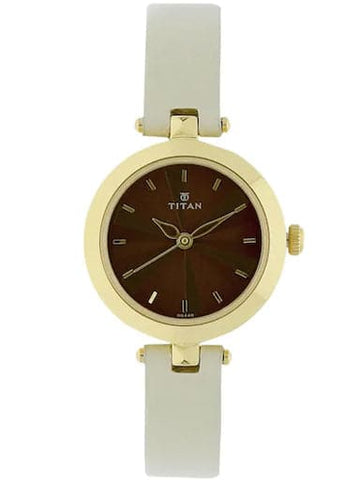 Titan Brown Dial Off White Leather Strap Women's Watch NN2574YL01 - Kamal Watch Company