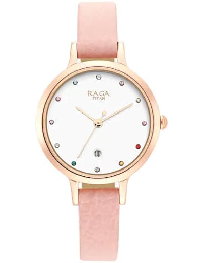 Titan Raga Viva Watch With White Dial & Brass Strap Np2666Wl01