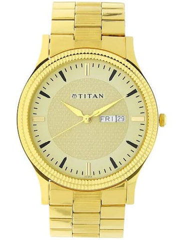 Titan Champagne Dial Gold Stainless Steel Strap Men's Watch NP1650YM04 - Kamal Watch Company