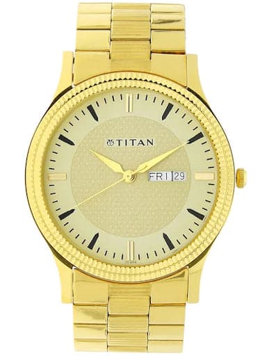 Titan Champagne Dial Gold Stainless Steel Strap Men's Watch NP1650YM04 - Kamal Watch Company