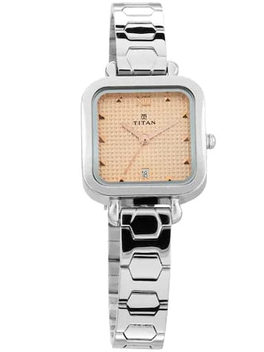 Titan Pink Dial Silver Metal Strap Women's Watch NM2626SM01 - Kamal Watch Company