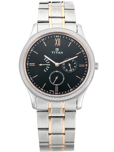 Titan Retrograde Black Dial Two Tone Stainless Steel Strap Watch NN1768KM01 - Kamal Watch Company