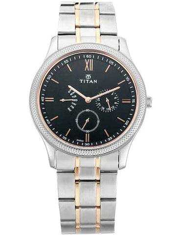 Titan Retrograde Black Dial Two Tone Stainless Steel Strap Watch NN1768KM01 - Kamal Watch Company