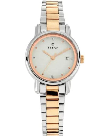 Titan White Dial With Two Tone Stainless Steel Bracelet Women's Watch NP2572KM01 - Kamal Watch Company