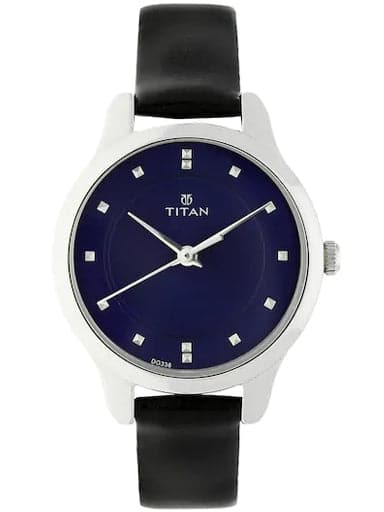 Titan Blue Dial Black Leather Strap Watch For Women NP2481SL08 - Kamal Watch Company