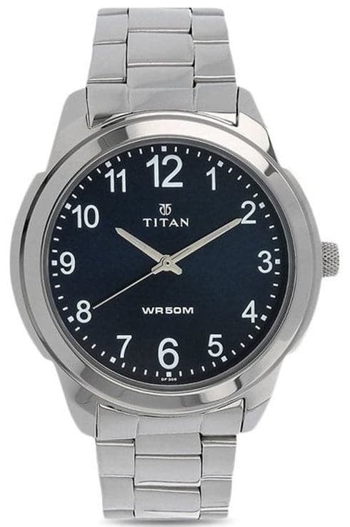 Titan Blue Dial Silver Stainless Steel Strap Men'S Watch Np1585Sm05