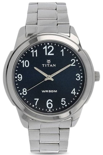 Titan Blue Dial Silver Stainless Steel Strap Men's Watch NP1585SM05 - Kamal Watch Company