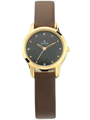 Titan Karishma Black Dial Brown Leather Strap Women's Watch NM2628YL01 - Kamal Watch Company