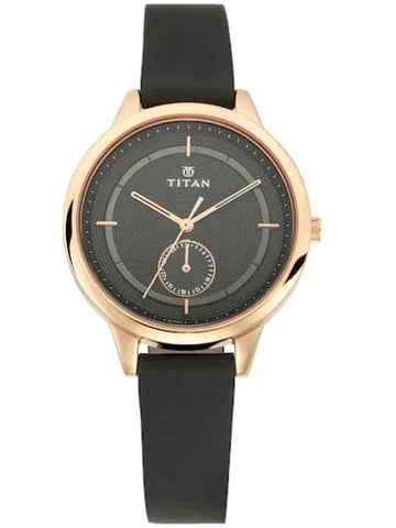 Titan Work Wear Anthracite Dial Leather Strap Women's Watch NN2617WL02 - Kamal Watch Company