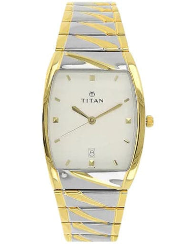 Titan White Dial Silver & Gold Stainless Steel Strap Men's Watch NP9315BM01 - Kamal Watch Company