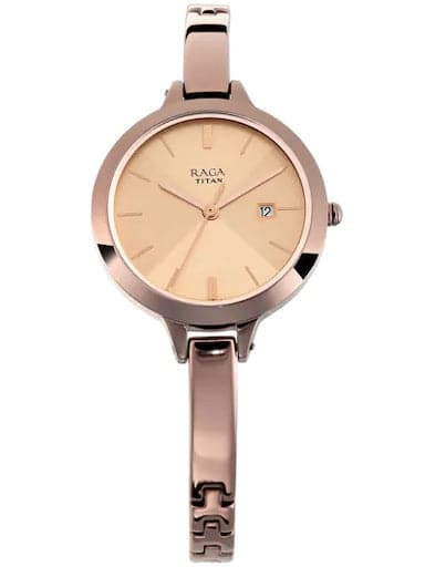 Titan Raga Rose Gold Dial Metal Strap Women's Watch NP2578QM01 - Kamal Watch Company