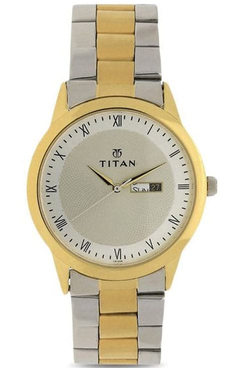 Titan Champagne Dial Two Toned Stainless Steel Strap Men's Watch NN1584BM02 - Kamal Watch Company