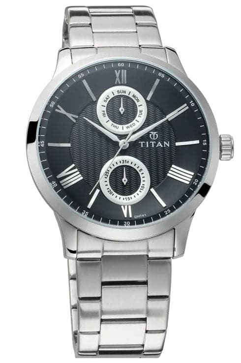 Titan Classique Black Dial Stainless Steel Strap Men's Watch NM90100SM01 - Kamal Watch Company