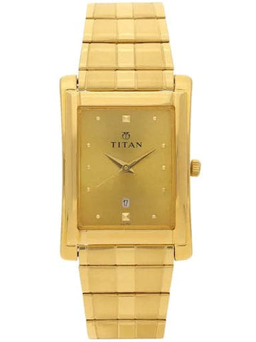 Titan Champagne Dial Golden Metal Strap Men's Watch NP9154YM02 - Kamal Watch Company