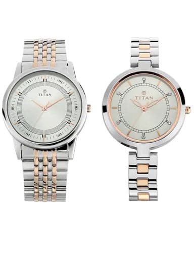 Titan Bandhan Silver White Dial Stainless Steel Pair Watches NP17732603KM01 - Kamal Watch Company