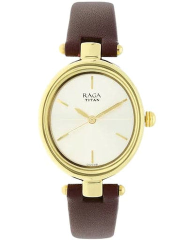 Titan Raga Champagne Dial Leather Strap Women's Watch NP2579YL01 - Kamal Watch Company