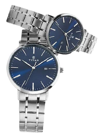 Titan Bandhan Blue Dial Stainless Steel Strap Men's Watch NP9400294202SM01 - Kamal Watch Company