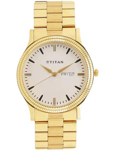 Titan White Dial Golden Stainless Steel Strap Men's Watch NP1650YM03 - Kamal Watch Company