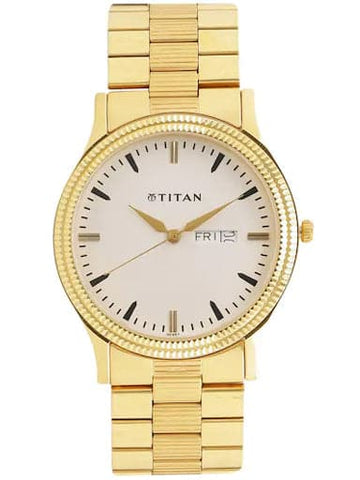 Titan White Dial Golden Stainless Steel Strap Men's Watch NP1650YM03 - Kamal Watch Company