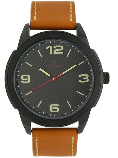 Titan Black Dial Brown Leather Strap Watch For Men NN1585NL02 - Kamal Watch Company