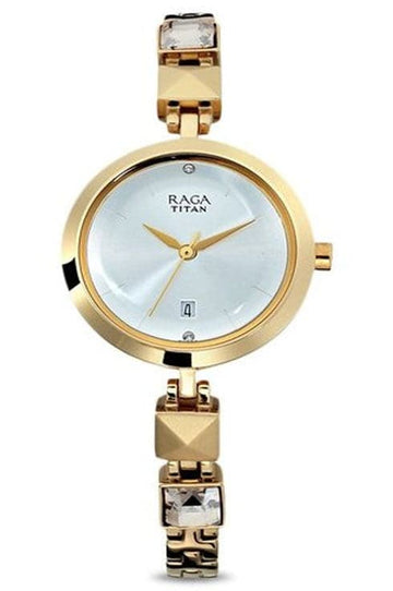 Titan Raga Viva White Dial Metal Strap Watch For Women NP2606YM01 - Kamal Watch Company