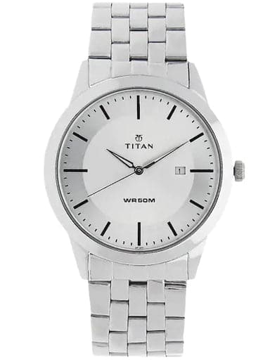 Titan White Dial Silver Stainless Steel Strap Men's Watch NP1584SM03 - Kamal Watch Company