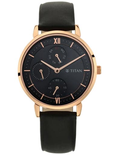Titan Workwear Watch With Black Dial Leather Strap 2652Wl01