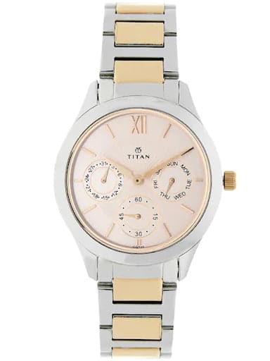 Titan Work Wear Pink Dial Two Tone Stainless Steel Strap Women's Watch NP2570KM01 - Kamal Watch Company
