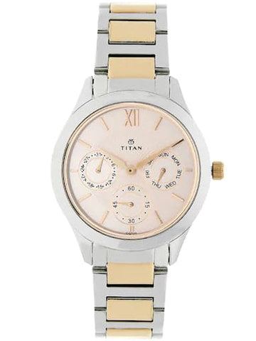 Titan Work Wear Pink Dial Two Tone Stainless Steel Strap Women's Watch NP2570KM01 - Kamal Watch Company