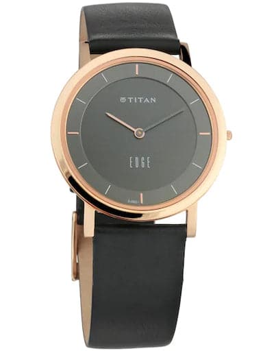 Titan Edge Anthracite Dial Black Leather Strap Men's Watch NM1595WL09 - Kamal Watch Company