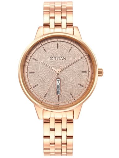 TITAN Workwear Rose Gold Dial Red Stainless Steel Strap Watch 2648WM01 - Kamal Watch Company