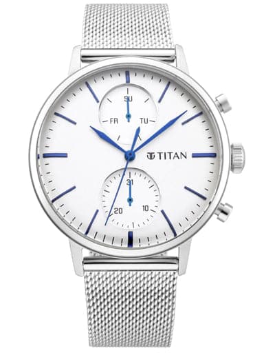 TITAN Light Leathers Watch with Silver Dial & Silver Stainless Steel Strap 90135SM01 - Kamal Watch Company